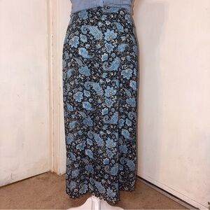 I.N. Studio Blue Paisley Maxi Skirt Petite Elastic Waist Boho Floral Vintage